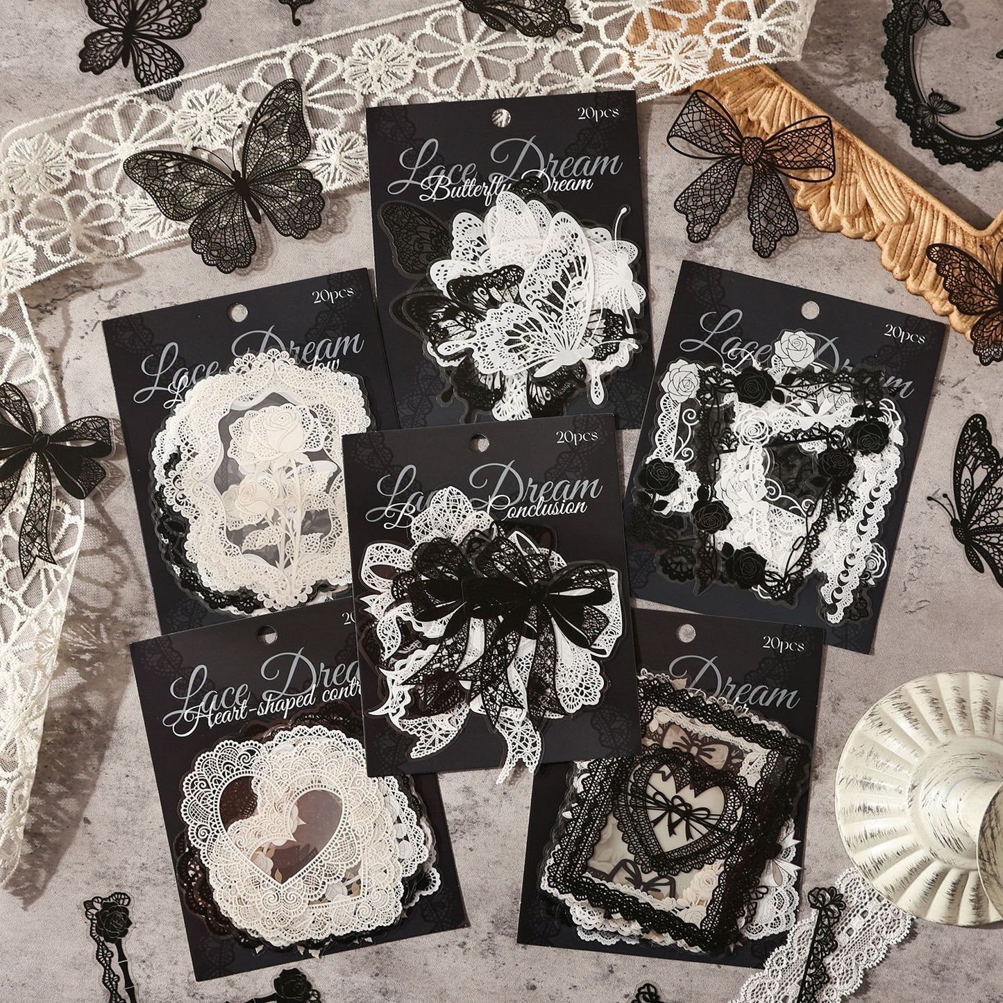 20 Pcs Lace Frame Corner PET Stickers LSQM