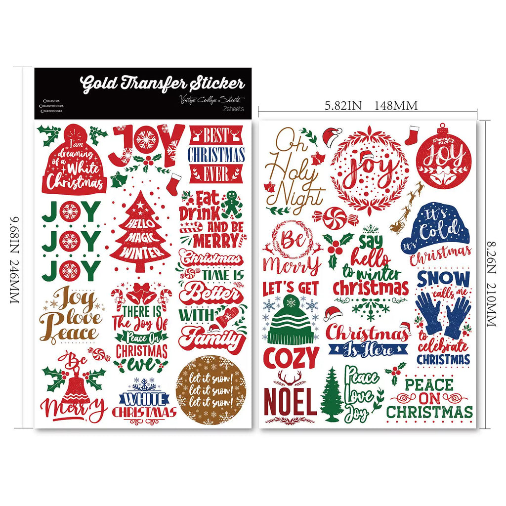2 Sheets Waterproof Rub on Stickers - Christmas Joy
