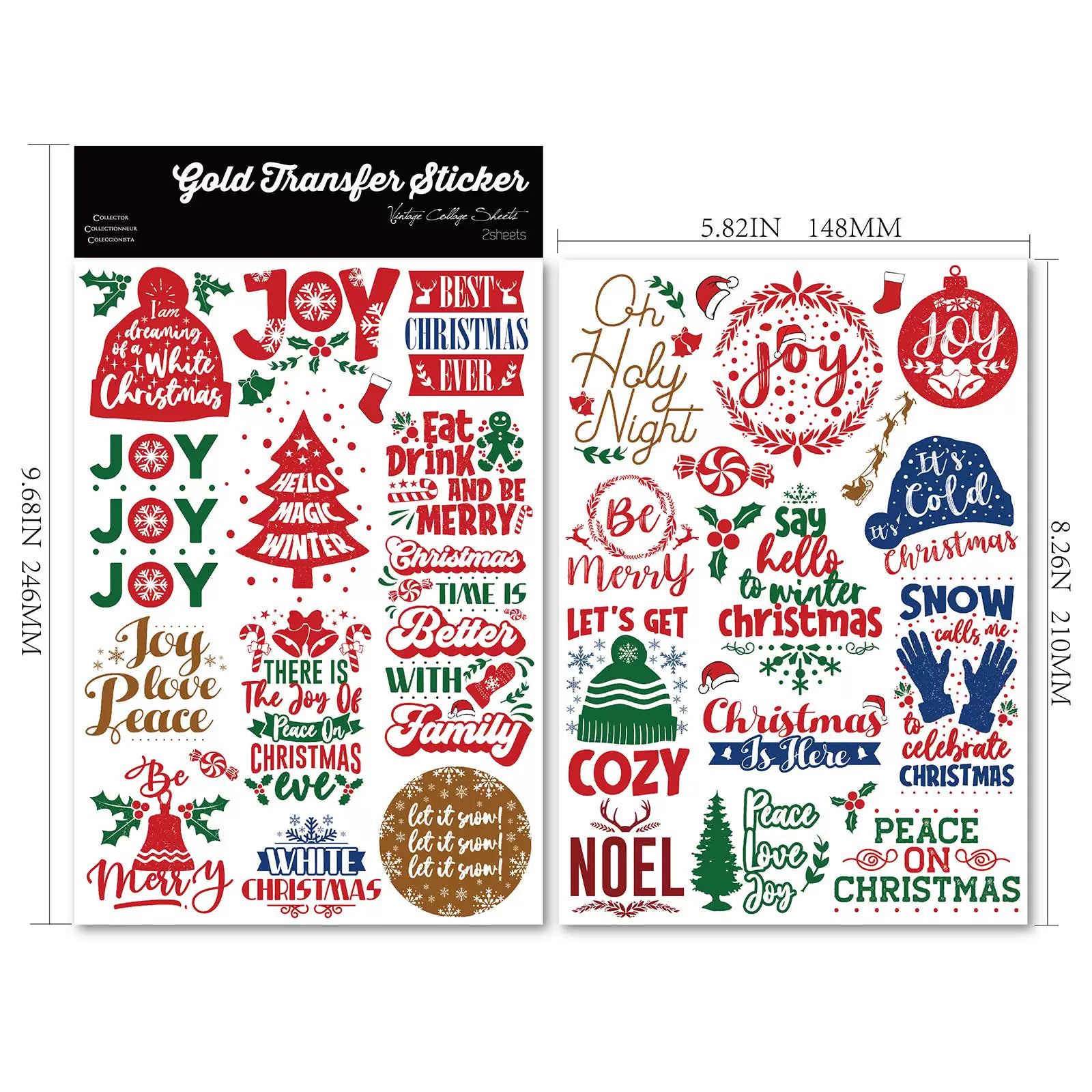 2 Sheets Waterproof Rub on Stickers - Christmas Joy