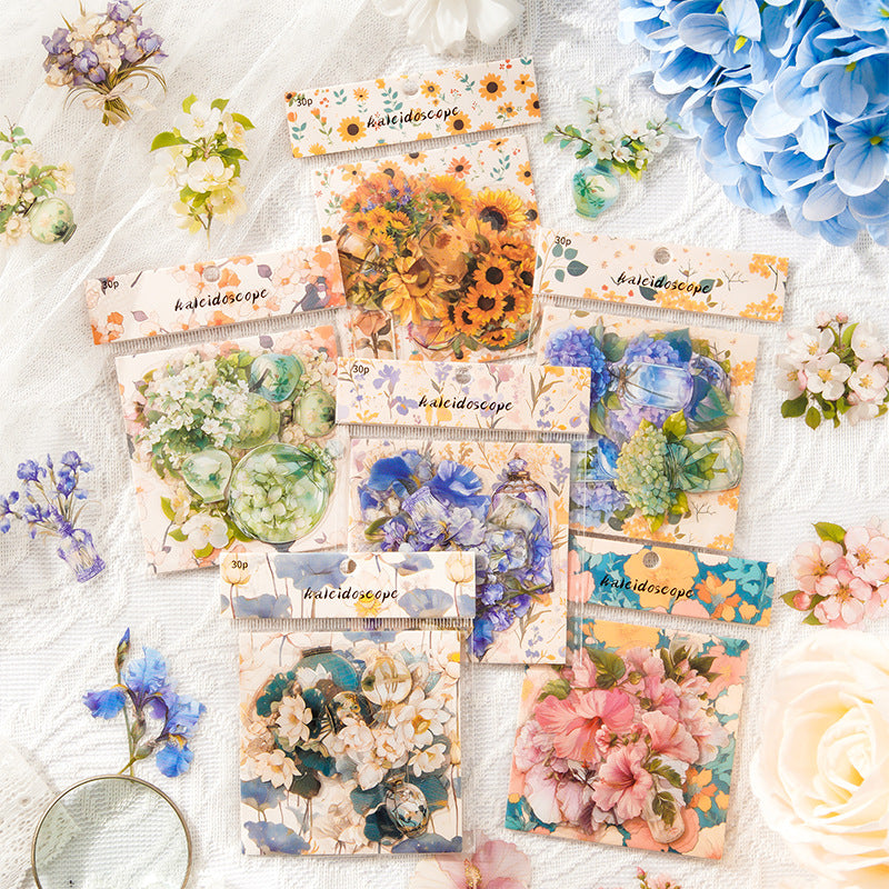 15 Pcs Flower Vase PET Stickers WHTX