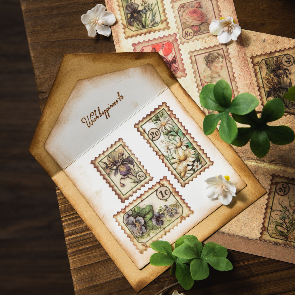 40 Pcs Postage Stamp PET Stickers HXYJ