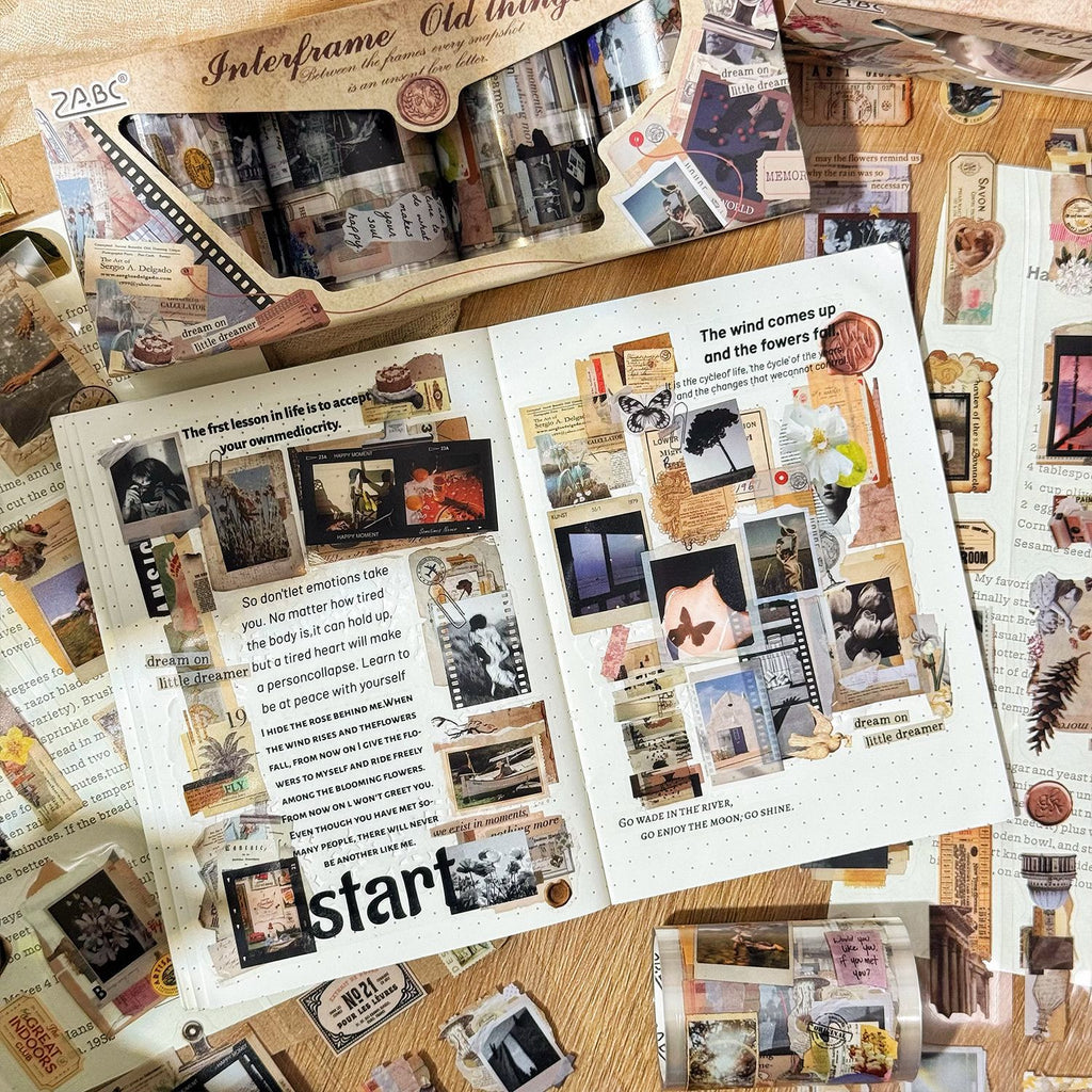 4 Rolls Vintage PET Stickers Tapes Set FTJY