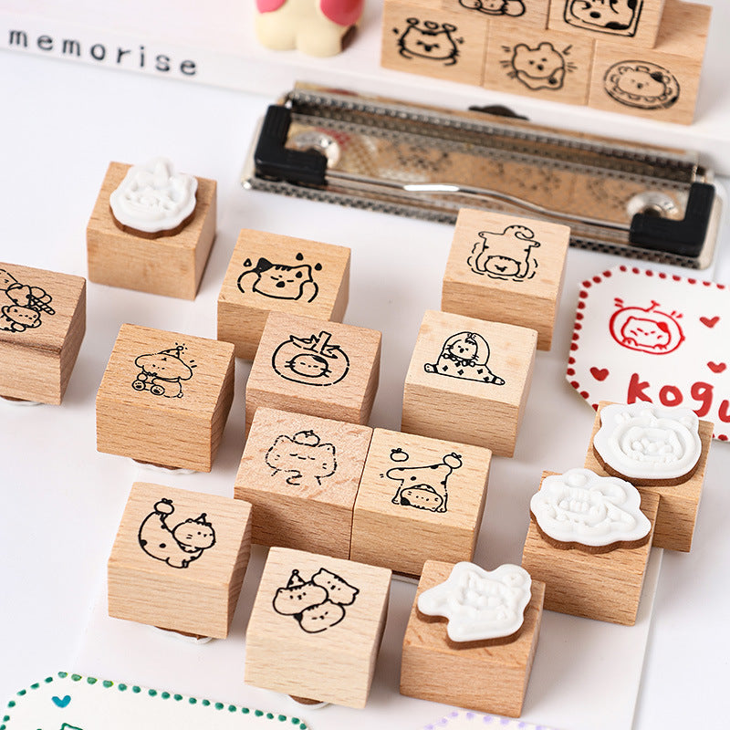 12 Pcs Cat Wooden Stamps Kit YXMM