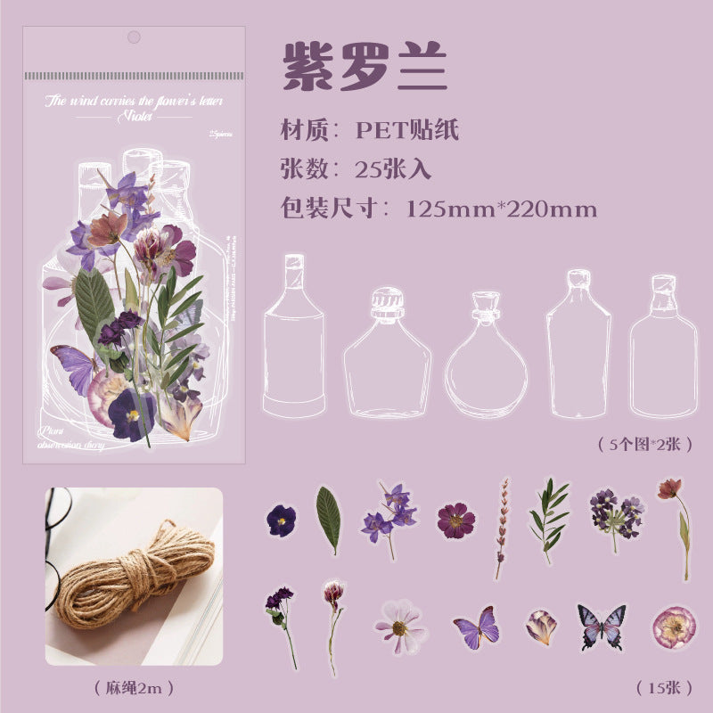25 Pcs Bottle and Flowers PET Stickers FCHX