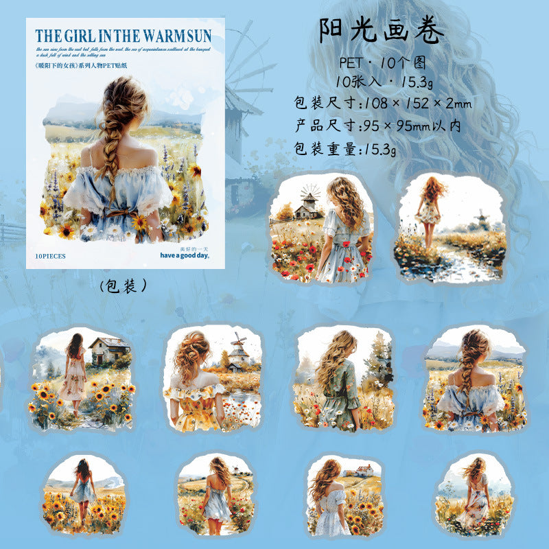 10 Pcs Vintage Sunset Girl PET Stickers NYXSN