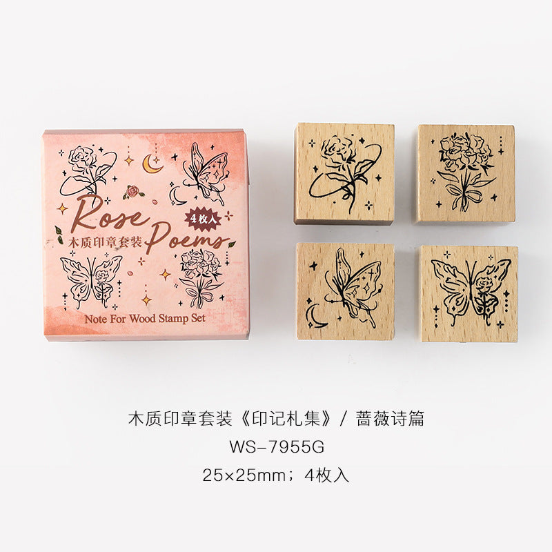 4 Pcs Wooden Stamp Kit YJZJ