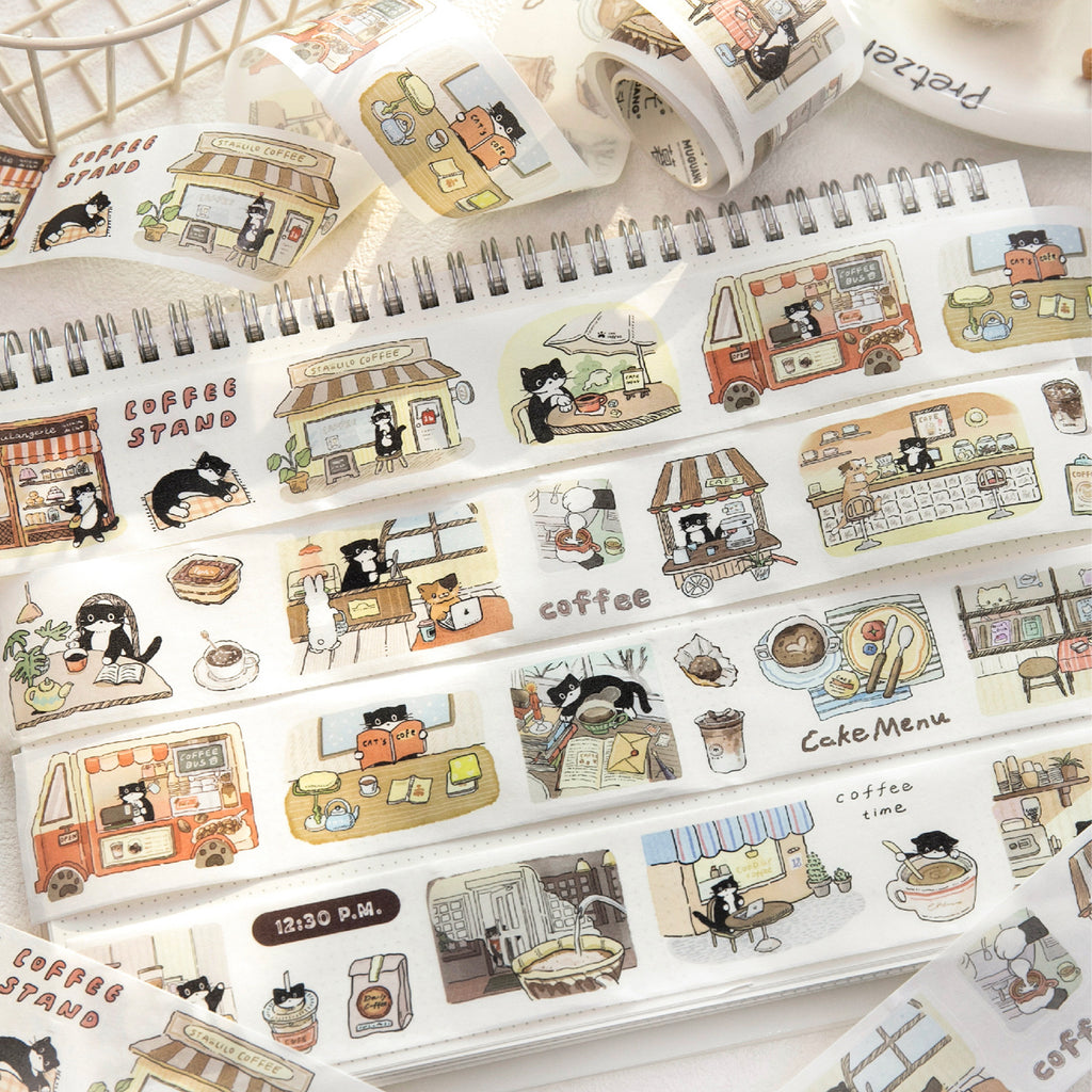 1 Roll Cat Coffee Shop Washi Stickers Tape MMKFT