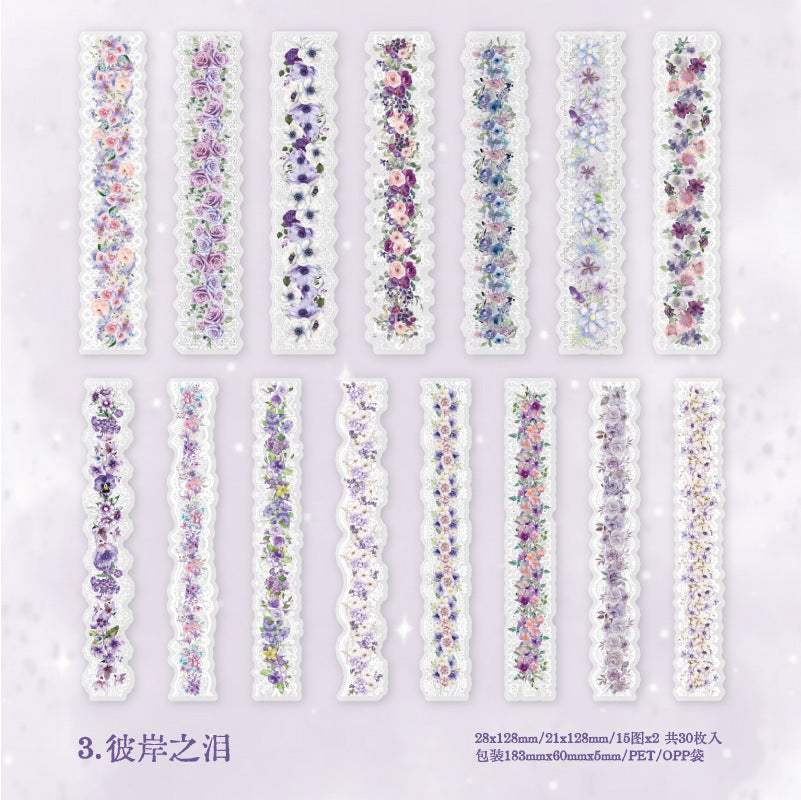 30 Pcs Lacr Floral PET Stickers LSHL