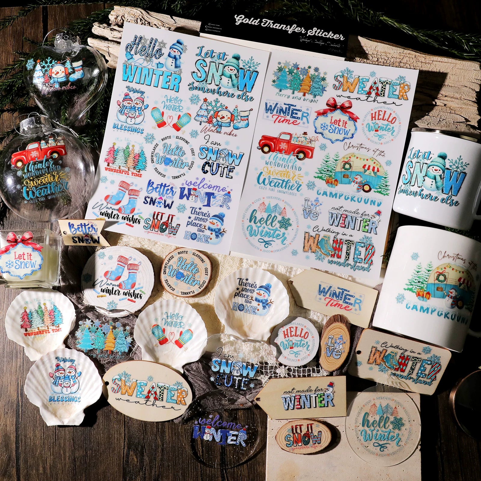 2 Sheets Waterproof Rub on Stickers - Winter