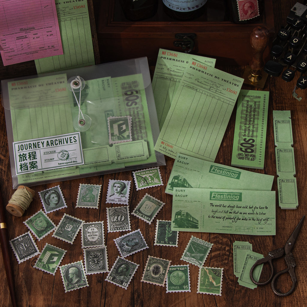 140 Pcs Travel Themed Vintage Journal Paper and Stickers Kit LCDA