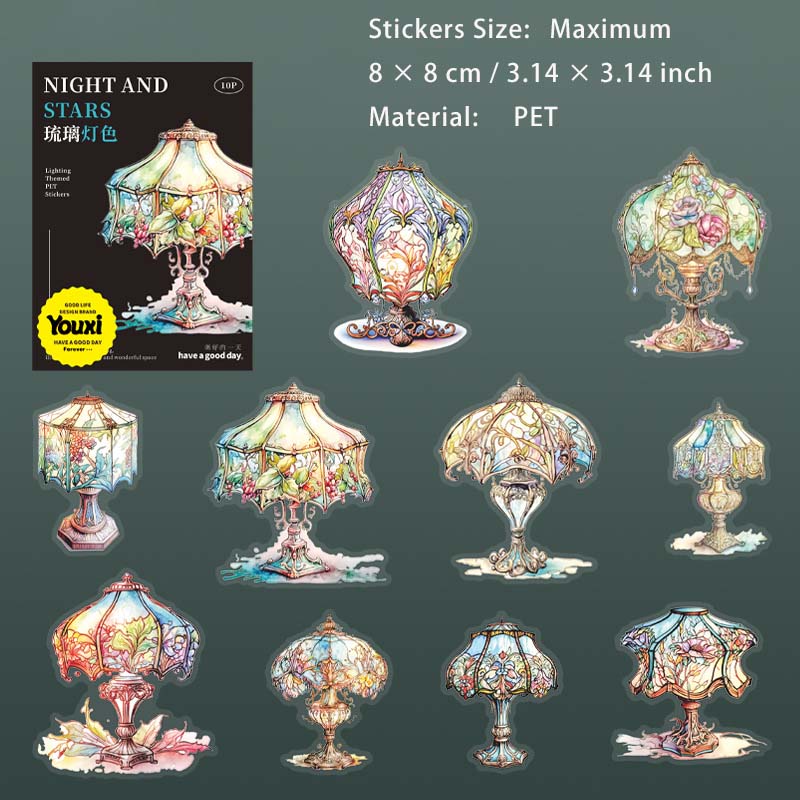 10 Pcs Prosperous Desk Lamp PET Stickers YMXC