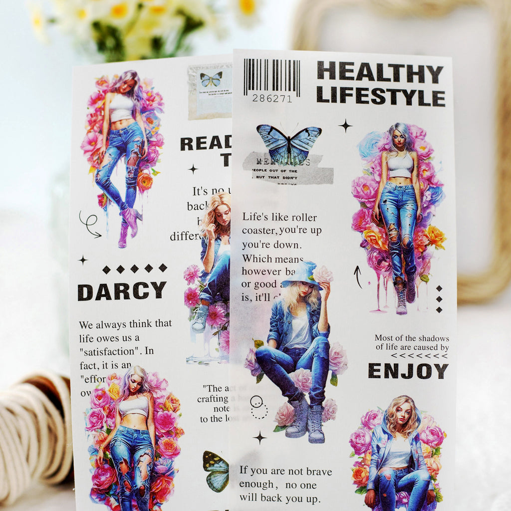 2 Pcs Magzine Girl Washi Stickers SNZZS