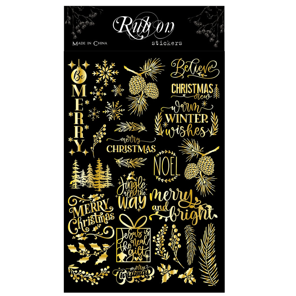 Gold Foil Rub On Stickers - Christmas