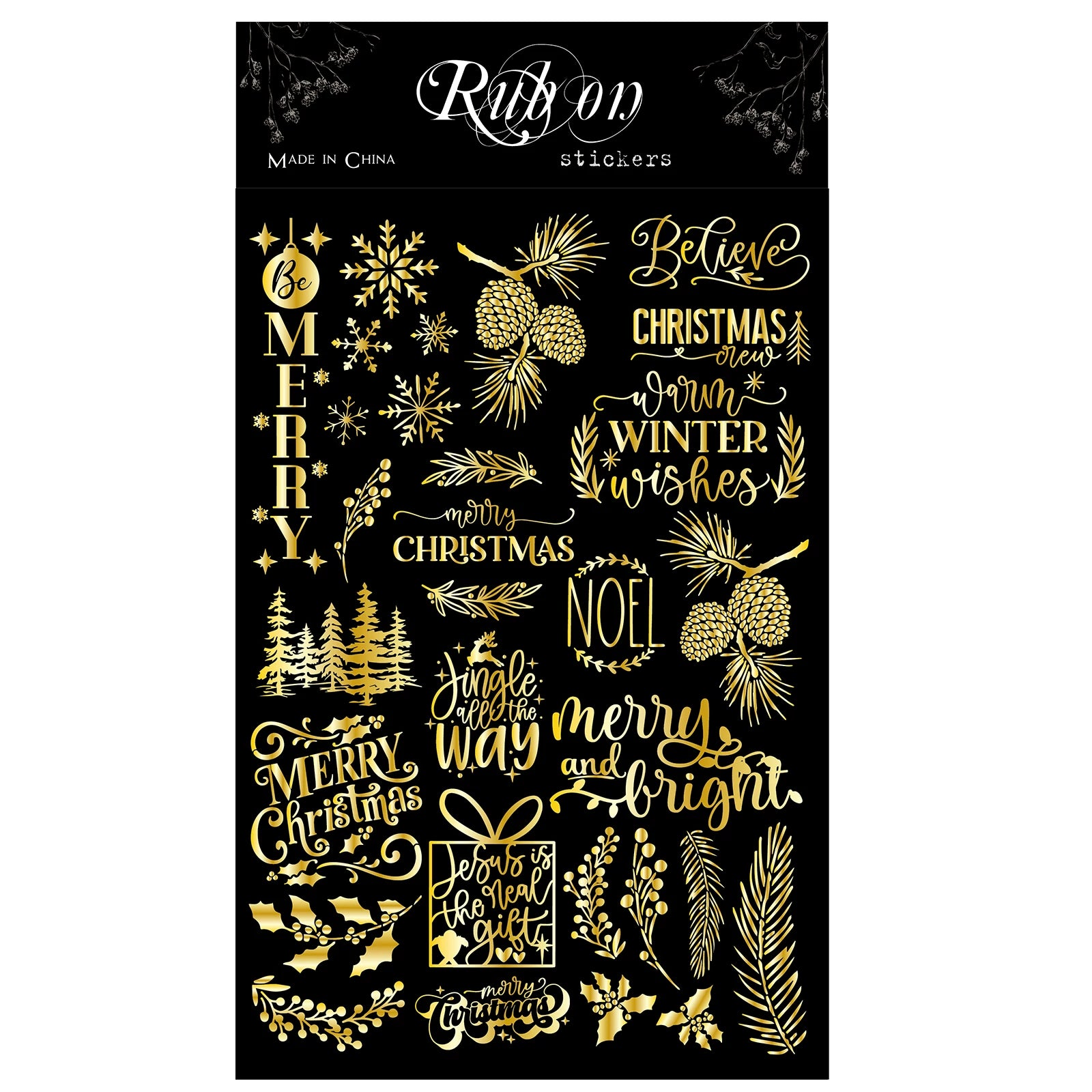 Gold Foil Rub On Stickers - Christmas