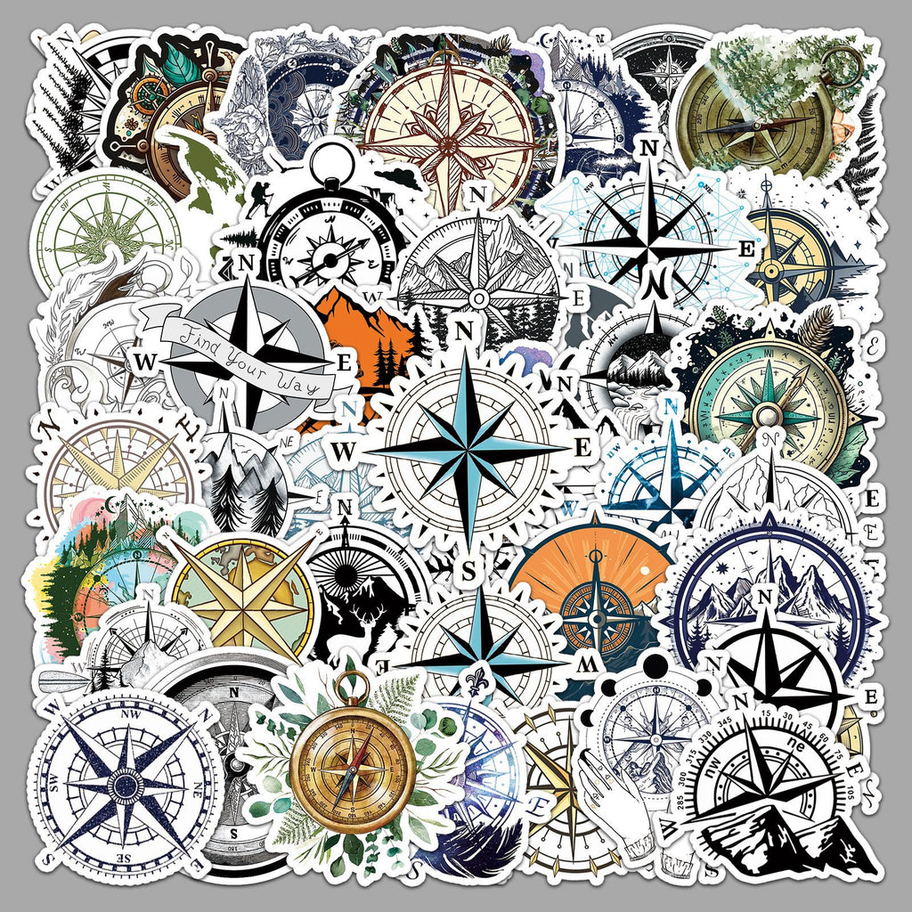 50Pcs Travel Compass Vinyl Stickers TRV21