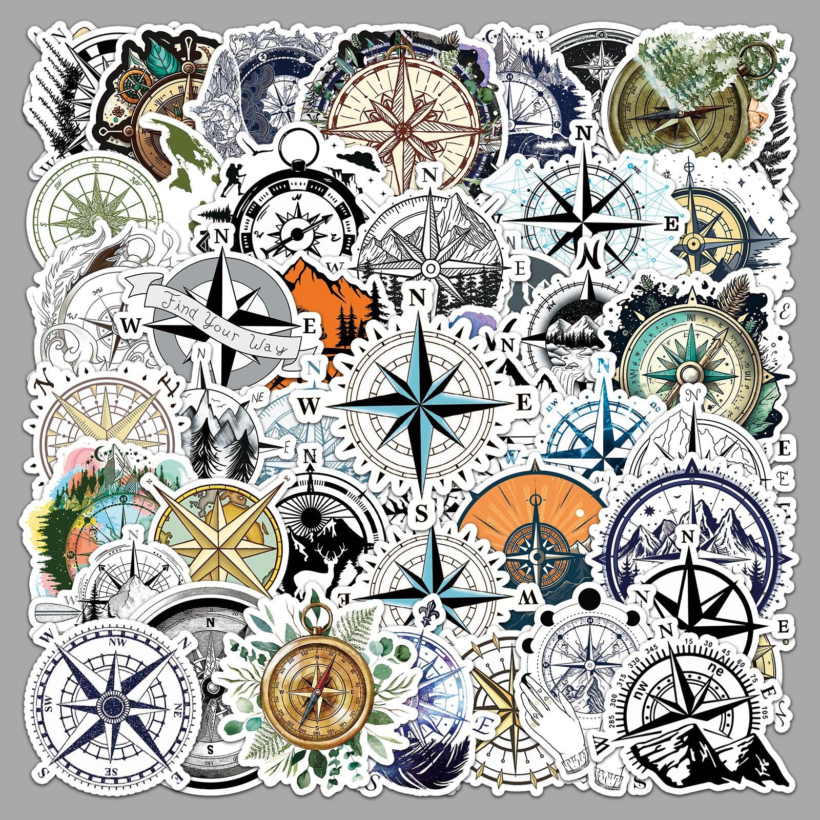 50Pcs Travel Compass Vinyl Stickers TRV21