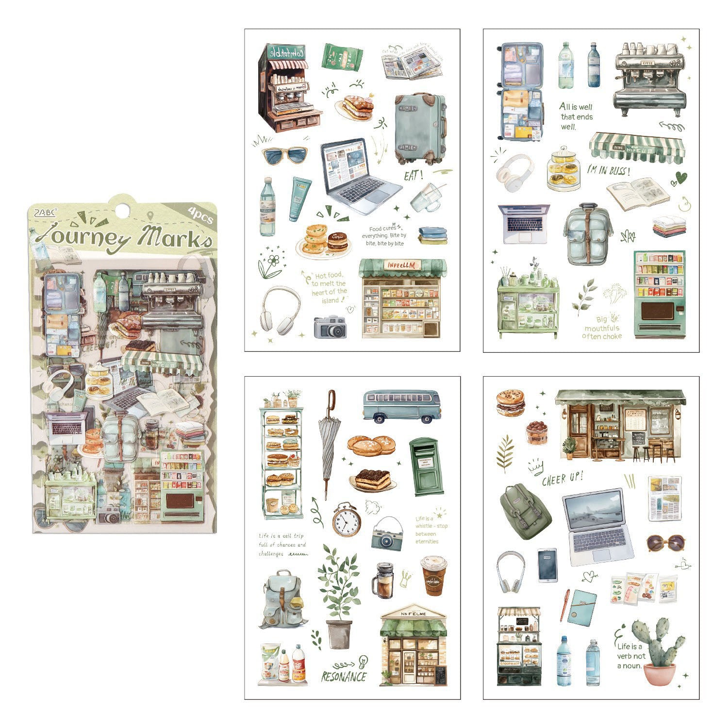 4 Pcs Everyday Journal PET Stickers - Journey