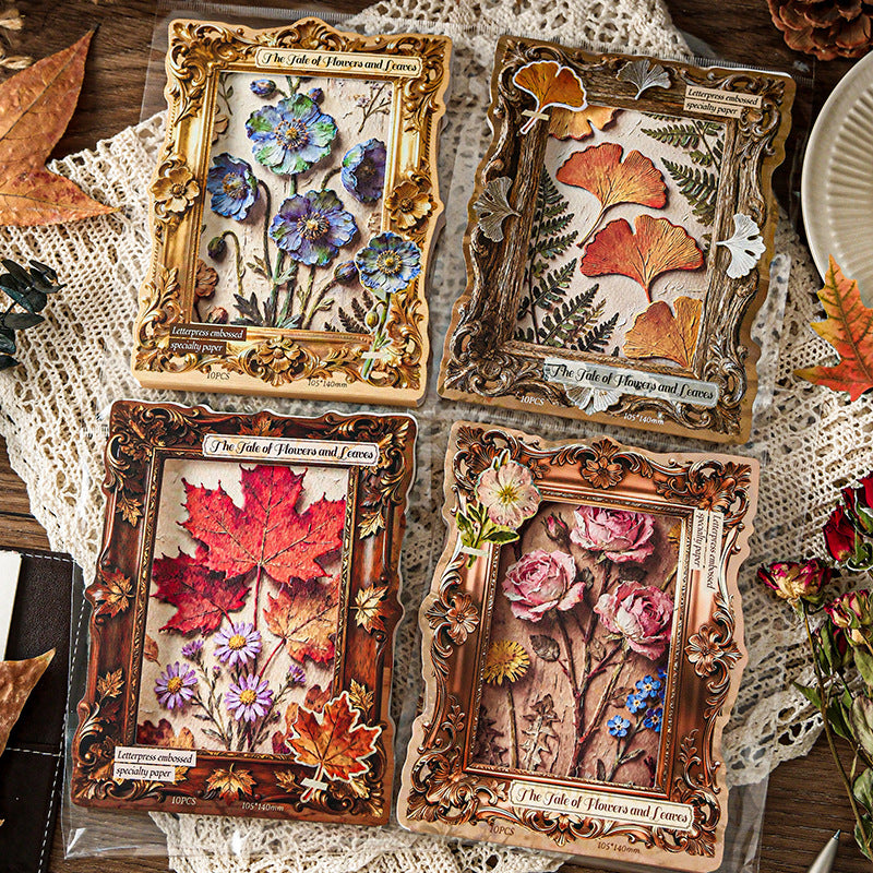 10 Pcs Vintage Botanical Embossed Paper THXY