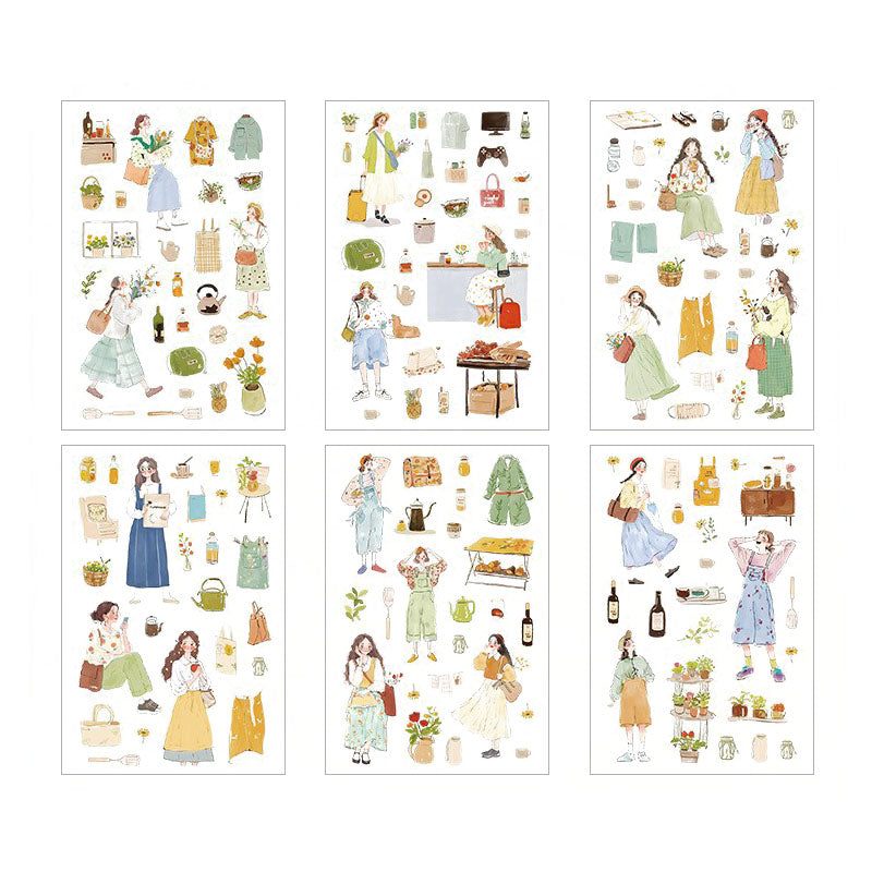 6 Pcs Everyday Journal PET Stickers - Spring Girl