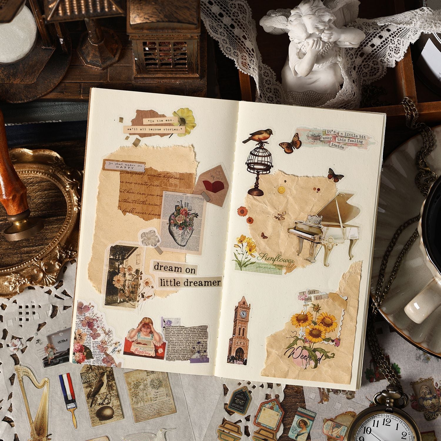 25 Sheets Vintage Journal Stickers Book GDSZ