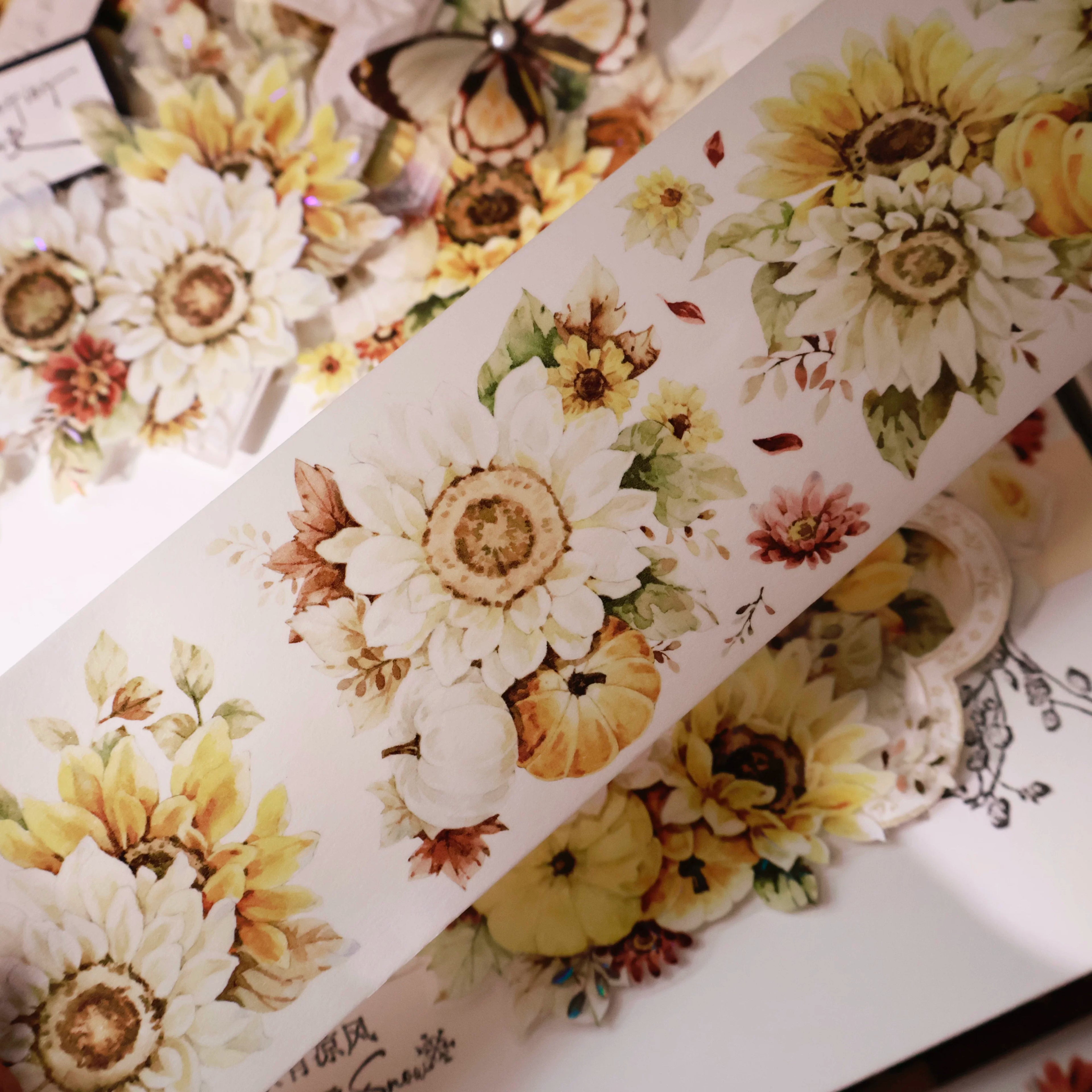 Floral  Decorative Tape Rolls- Golden Sunflower Field