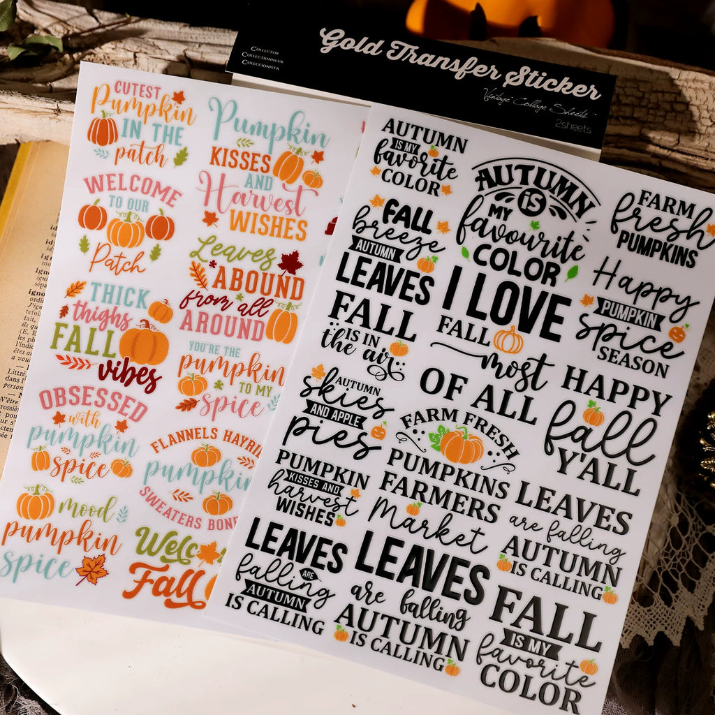 2 Sheets Waterproof Rub on Stickers - Autumn Quotes TZ28