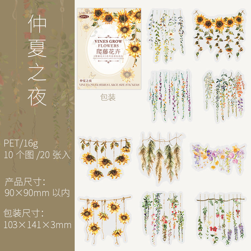 20 Pcs Botanical Vine PET Stickers PTHH