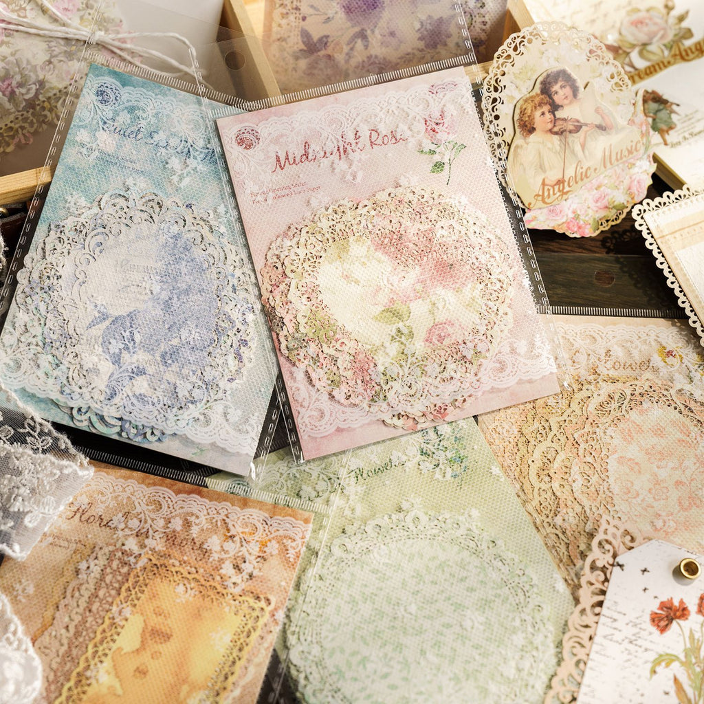10 Pcs Floral Chintz Vintage Lace Edged Paper HKYQA