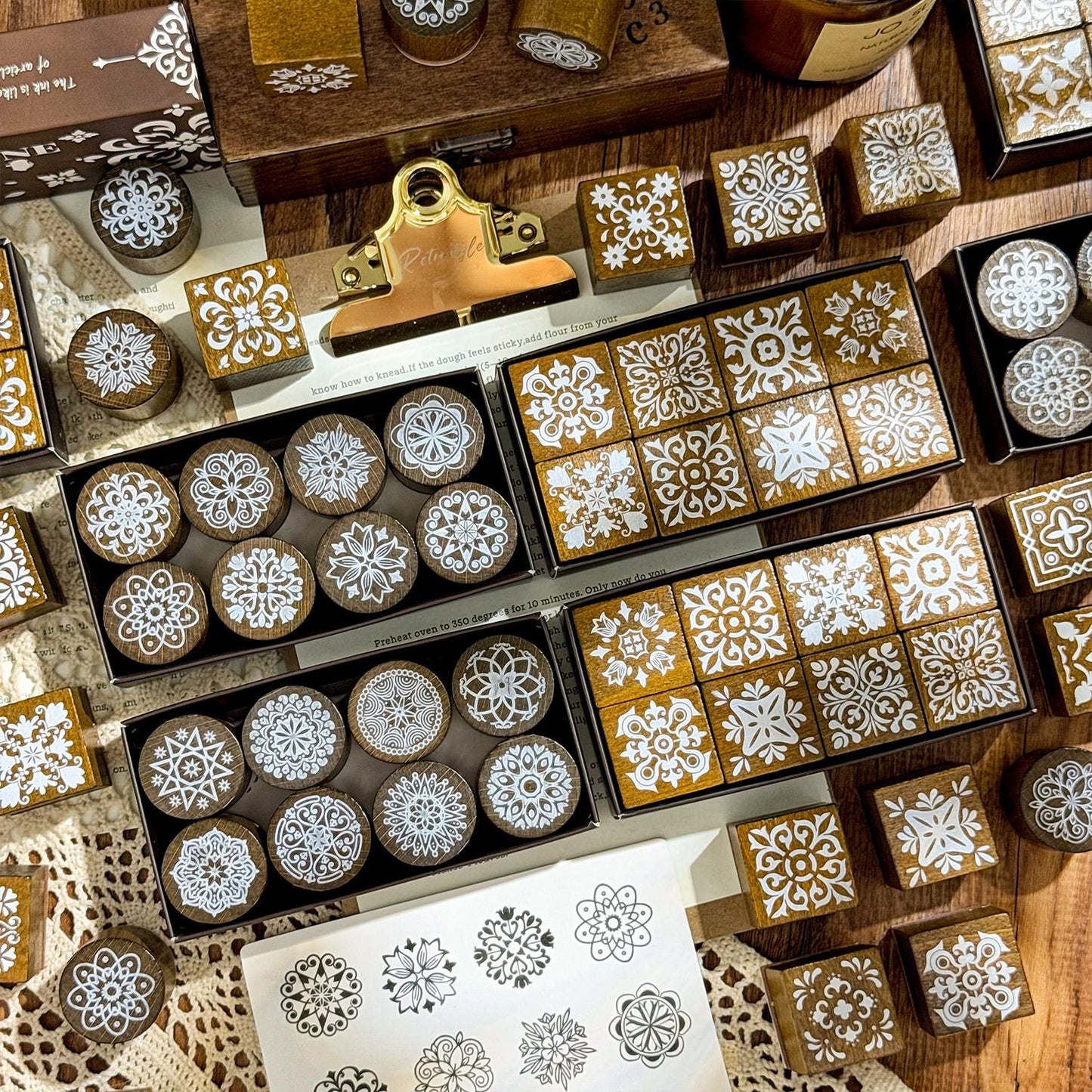 8 Pcs Vintage Geometric Wooden Stamp Kit KWCZ