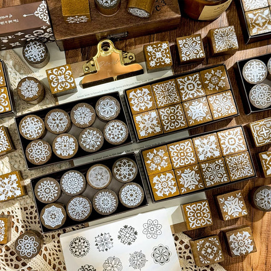 8 Pcs Vintage Geometric Wooden Stamp Kit KWCZ