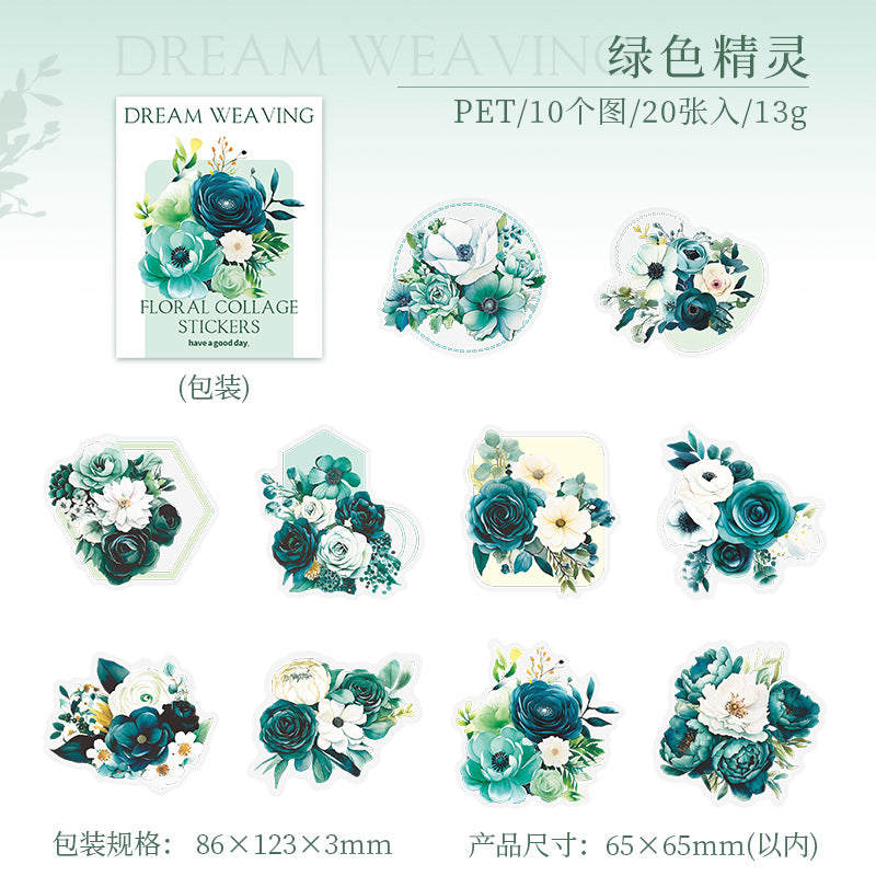 20 Pcs Flowers PET Stickers HMBZ