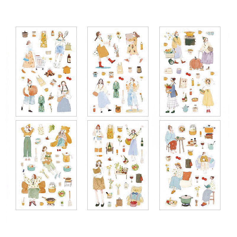 6 Pcs Everyday Journal PET Stickers - Autumn Girl