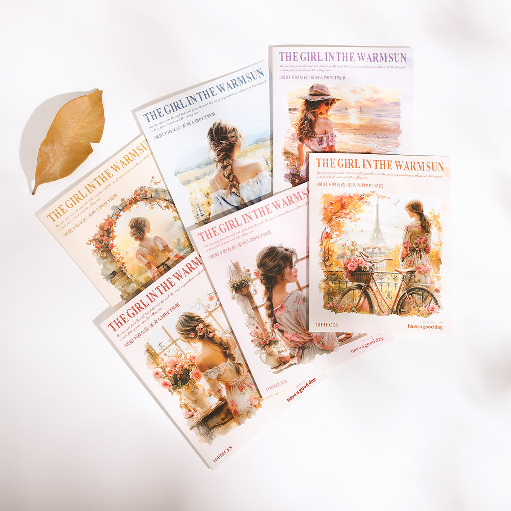 10 Pcs Vintage Sunset Girl PET Stickers NYXSN