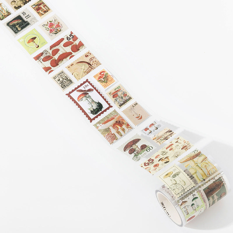 Vintage Philately Stamp PET Sticker Sheet Strip- Mushroom