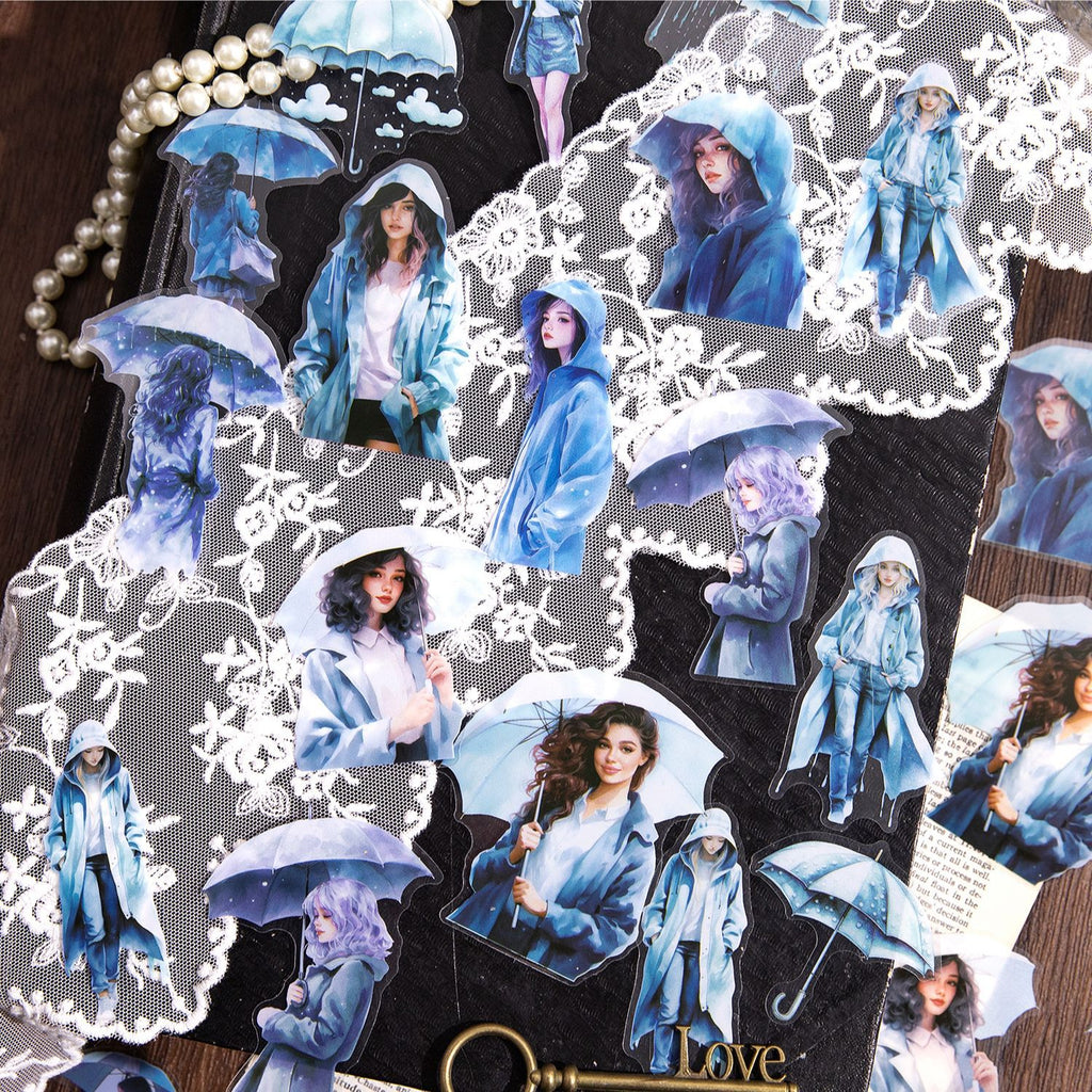 30 Pcs Rainy Umbrella Firl PET Stickers YYMM