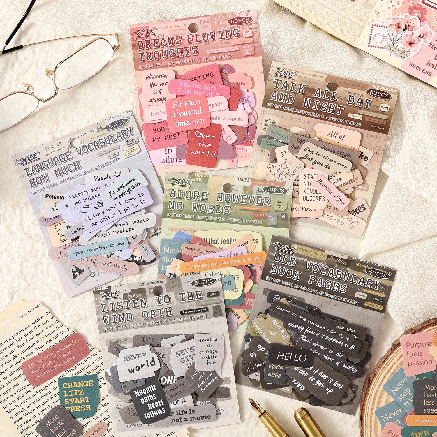 50 Pcs Vintage Words Quote Stickers YFYC