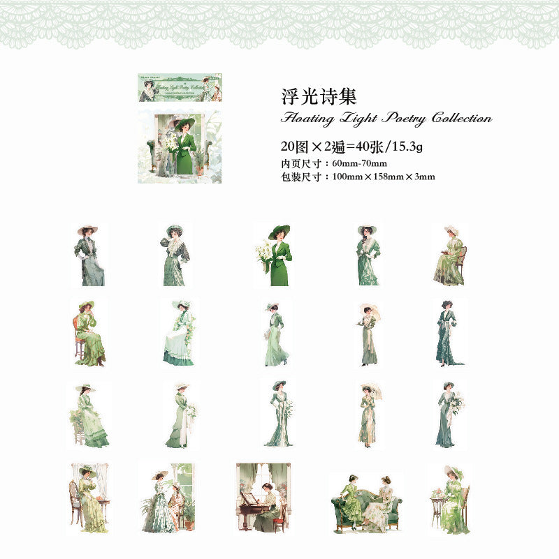 40 Pcs Vintage Lady PET Stickers LMJR