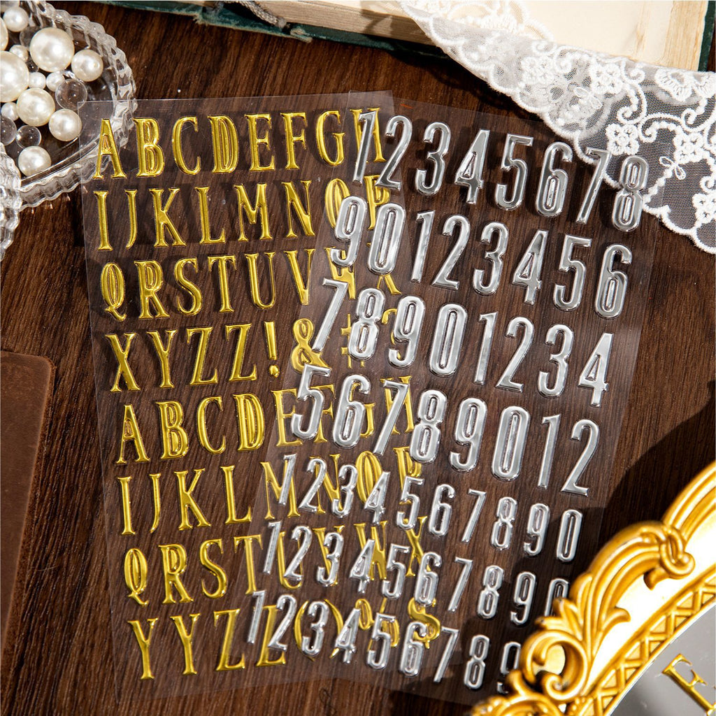 1 Sheet Gold Sliver Alphabet Letter PET Stickers SZYW