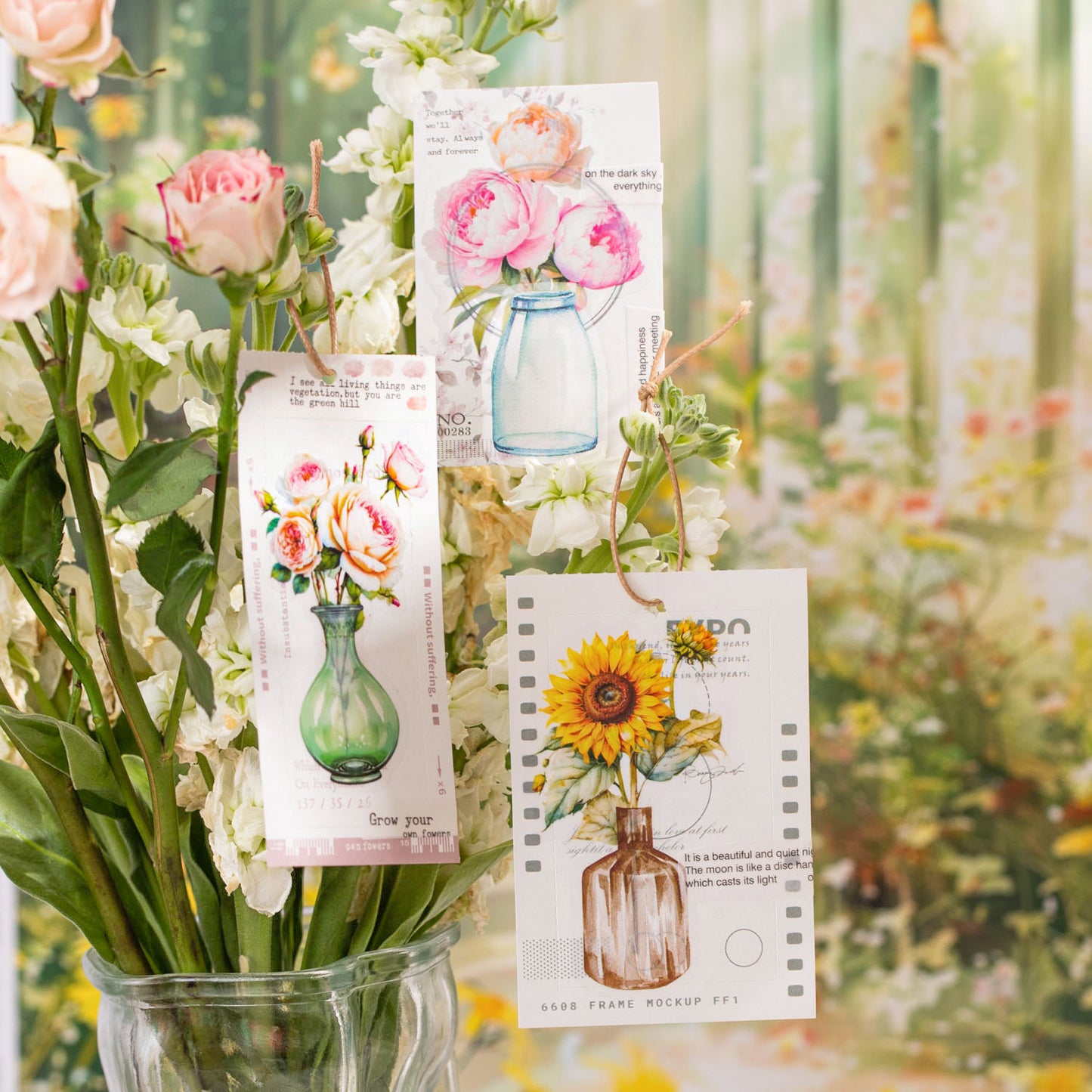 20 Pcs Vase and Flower PET Stickers PLXH