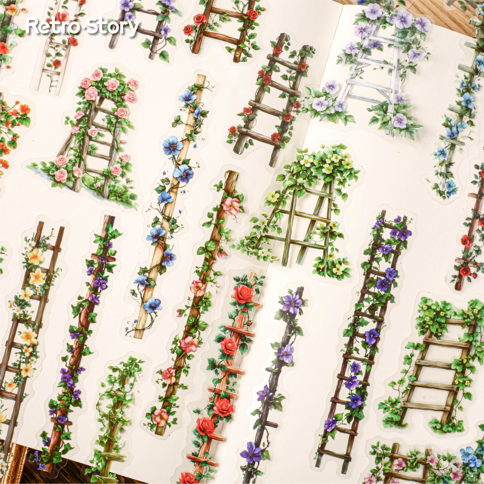 20 Pcs Garden Flower Ladder PET Stickers HTXL
