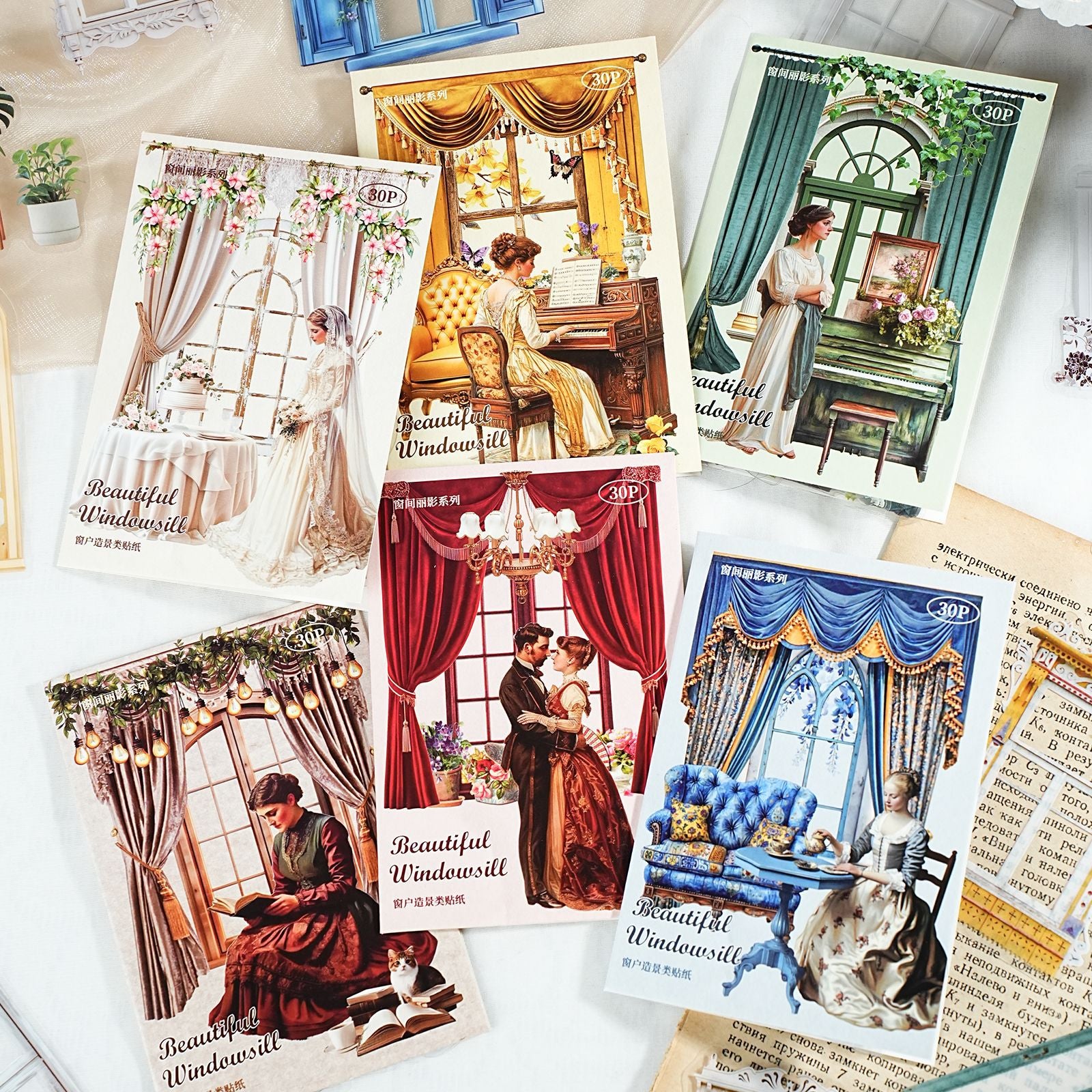 30 Pcs Vintage Window PET Stickers CJLY