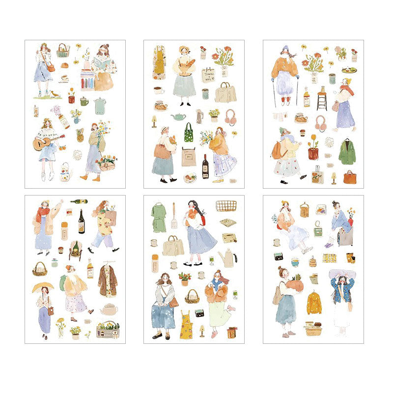 6 Pcs Everyday Journal PET Stickers - Winter Girl