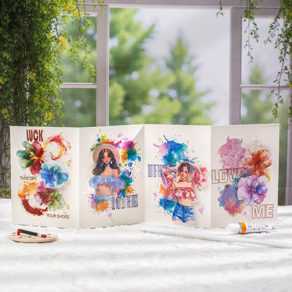 50 Pcs Watercolor Stickers SCYLH
