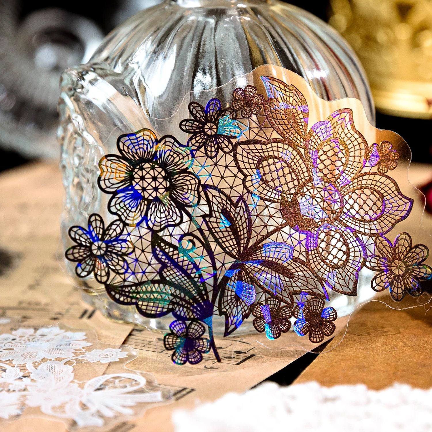 20 Pcs Cutout Lace PET Stickers LSXQ