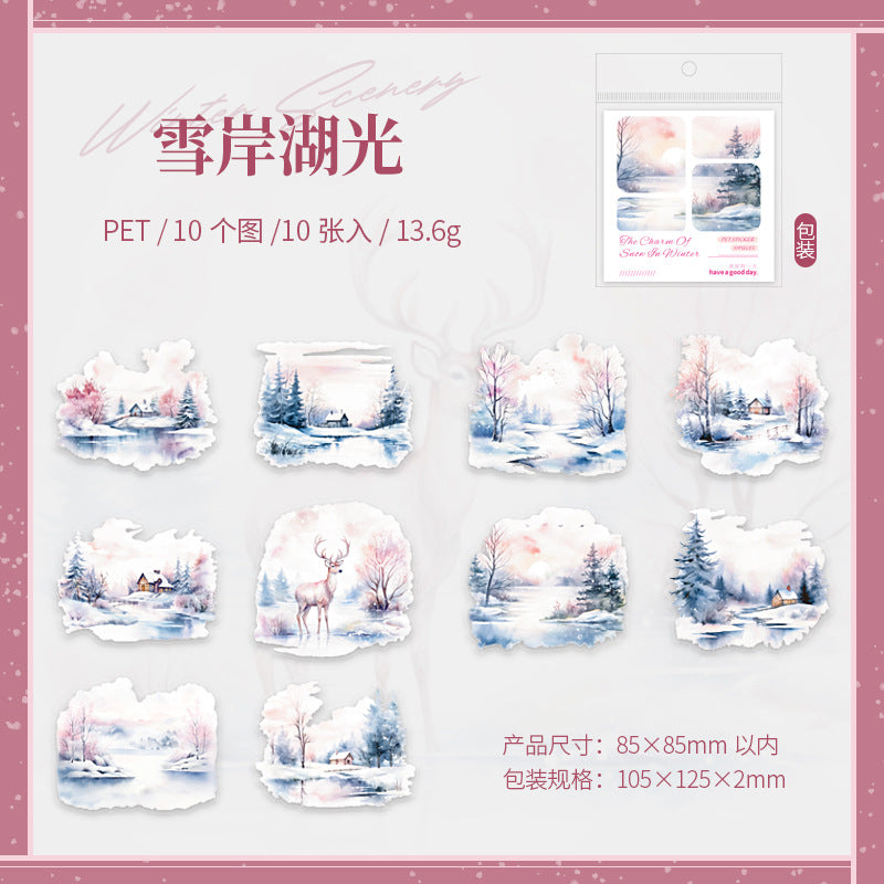 10 Pcs Snow Winter Landscape PET Stickers DRXY