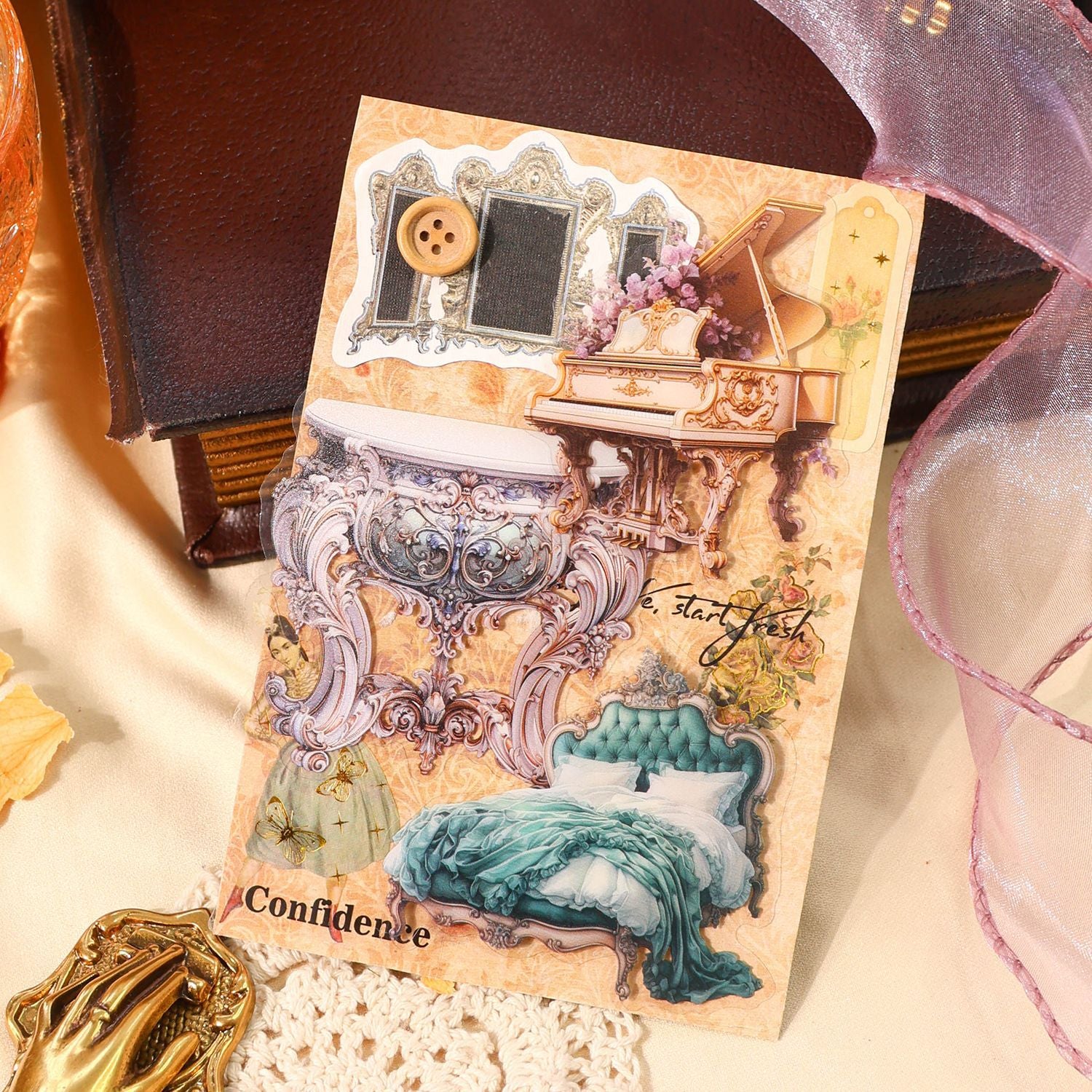 30 Pcs Baroque Themed PET Stickers BLKWH
