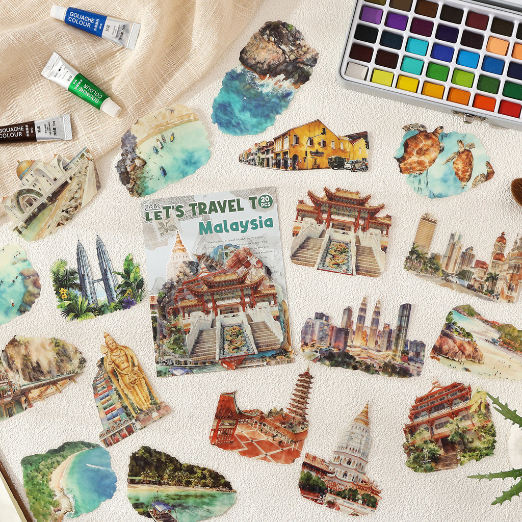 20 Pcs World Travel PET Stickers LTMJ