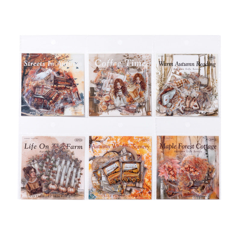 30 Pcs Autumn Landscape PET Stickers QRSH