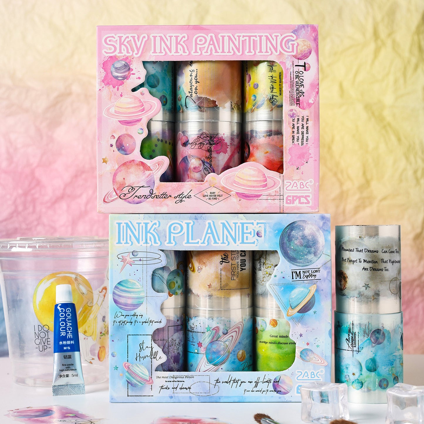 6 Rolls Watercolor Planets PET Sticker Tapes Set SMXY