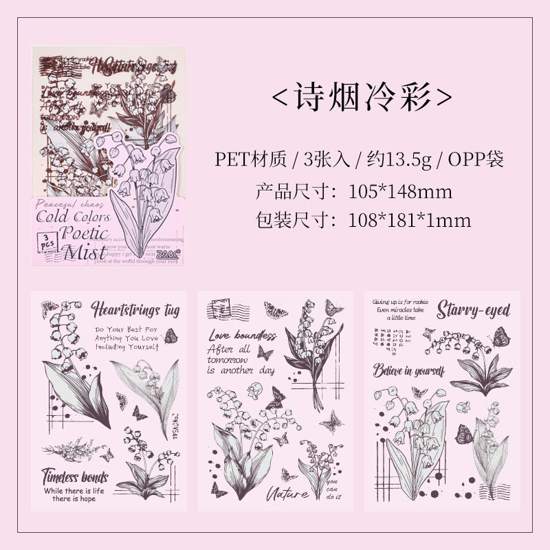 3 Sheets PET Flower Stickers HYSX